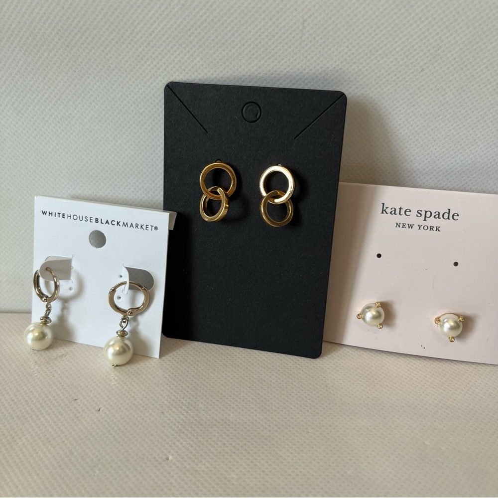 Set of 3 Gold Tone Pearl Earrings